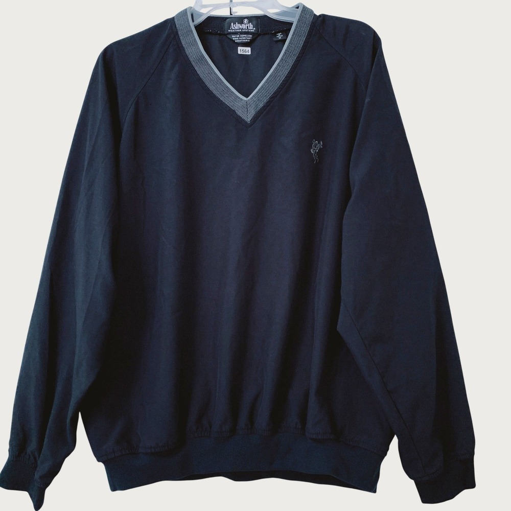 Ashworth Weather Systems Shirt Men M Black Golf Pullover Wind Water Resistant